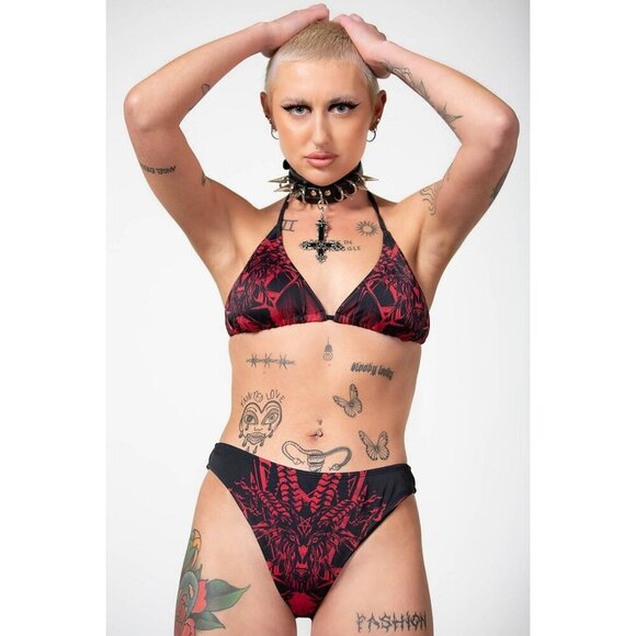 Killstar ✦ Beast Babe Bikini Set ✦ Red & Black Gothic Print ✦ XS Rare Deadstock - Picture 10 of 11